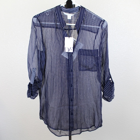 NWT Diane von Furstenberg Sheer Stripe Silk Blouse – Work to Weekend Lightweight - Picture 2 of 8